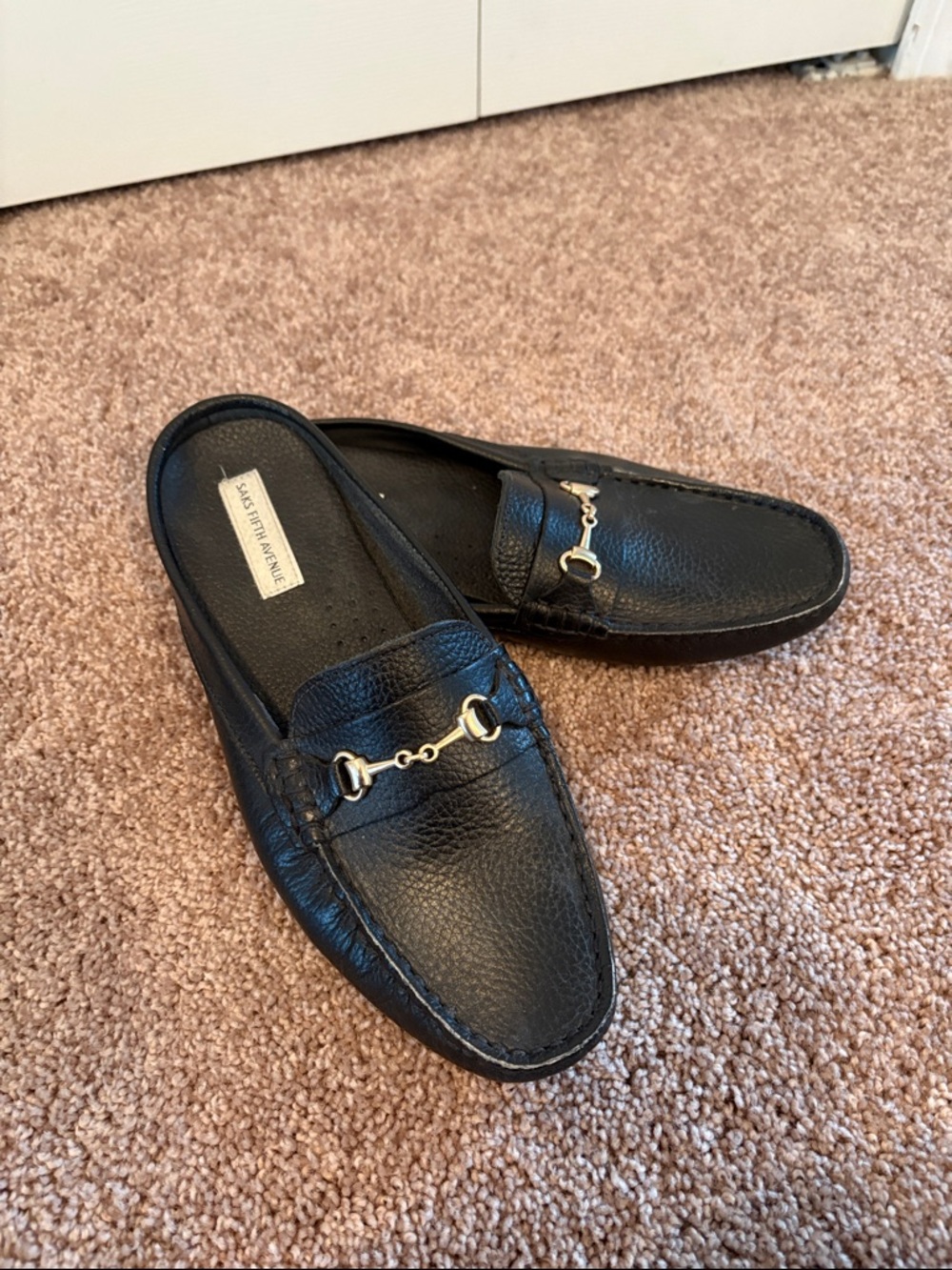 Saks Fifth Avenue Black Leather Horsebit Mules